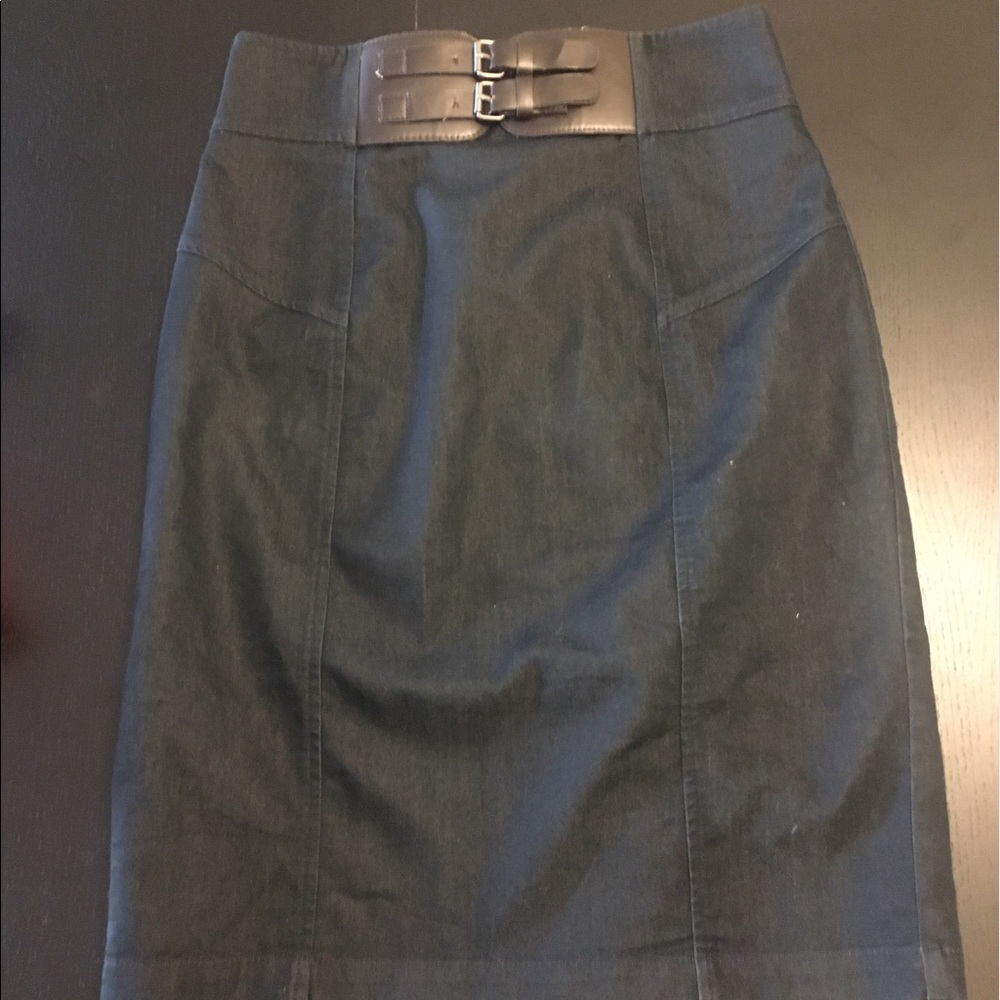 Dark Navy Worthington Pencil Skirt with Faux Belt Front